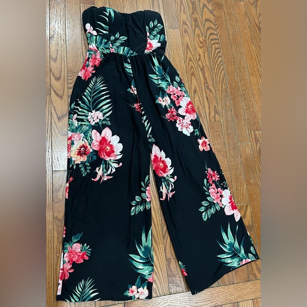 No Boundaries Black Floral Wide Leg Pants